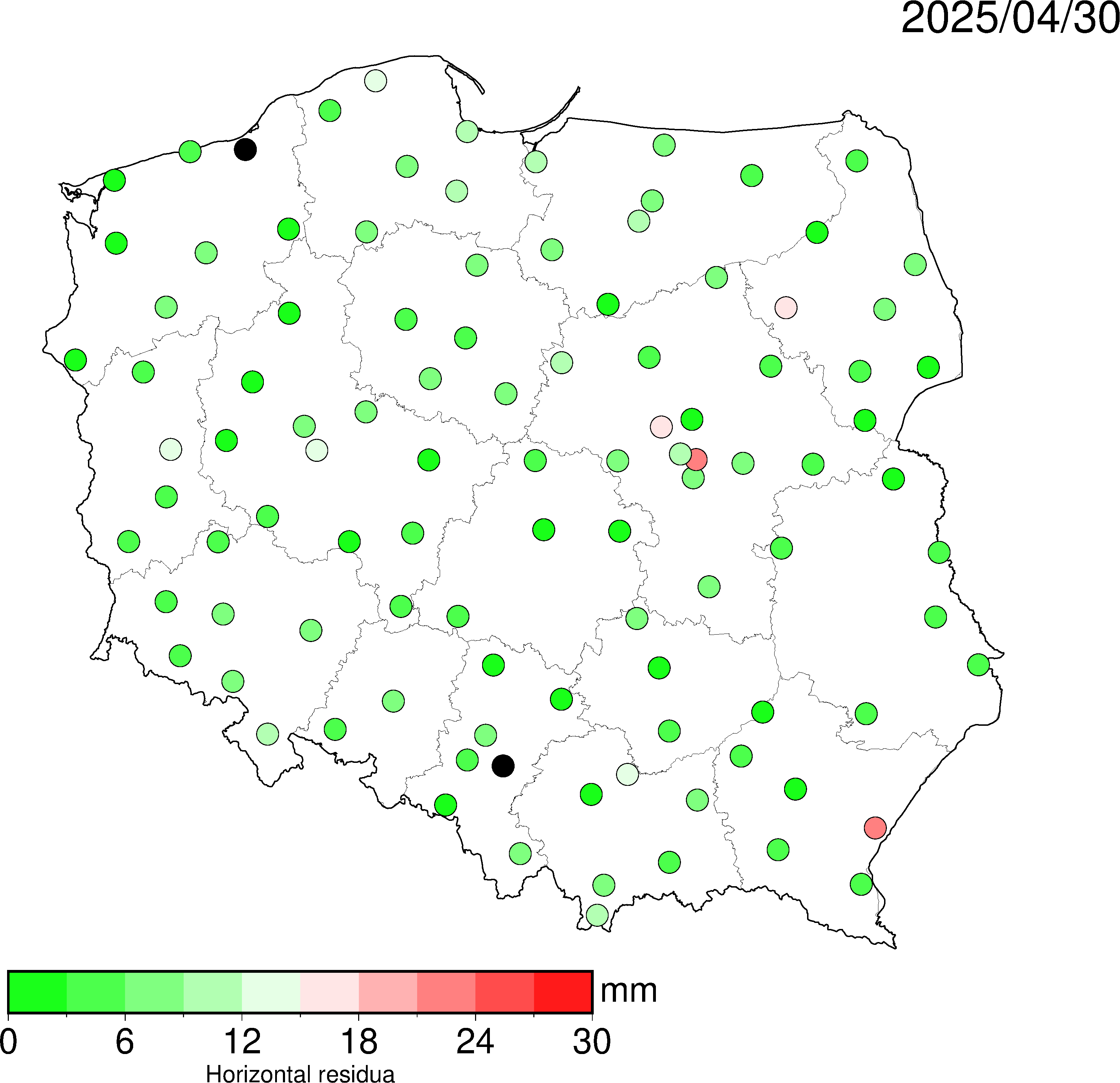 Ochyłki dla sieci ASG-EUPOS przedstawione w postaci mapy